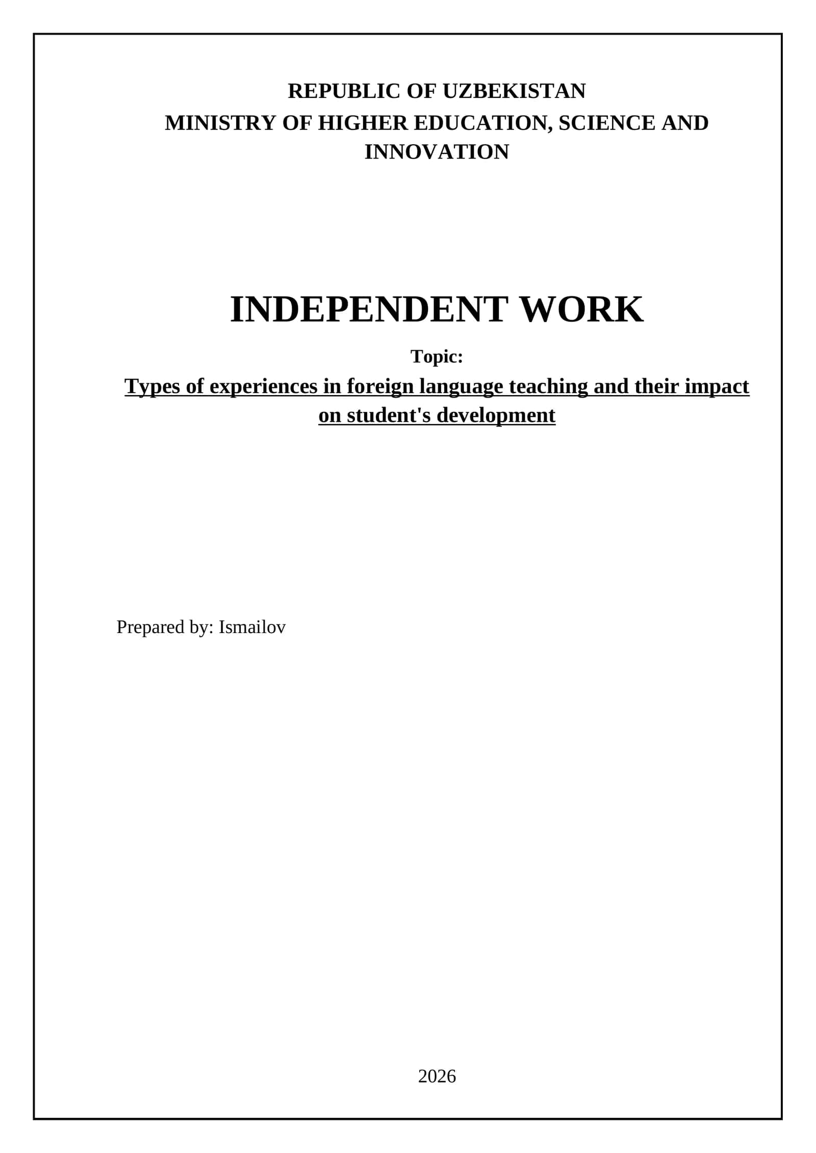 Types of experiences in foreign language teaching and their impact on student's development