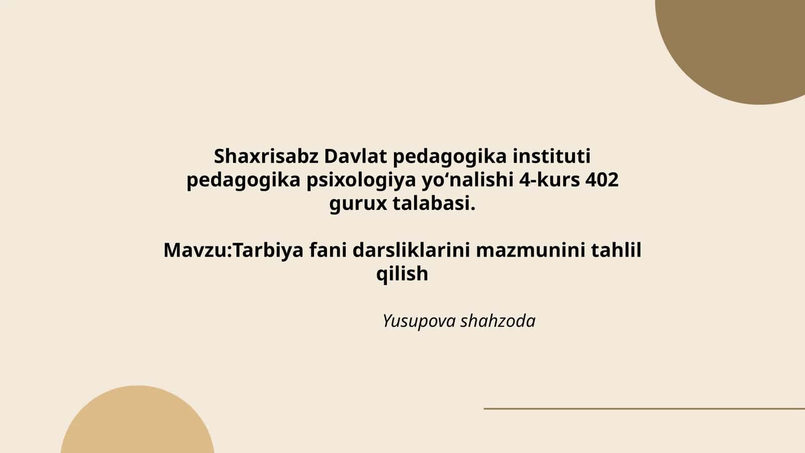 Tarbiya fani darsliklarini mazmunini tahlil qilish