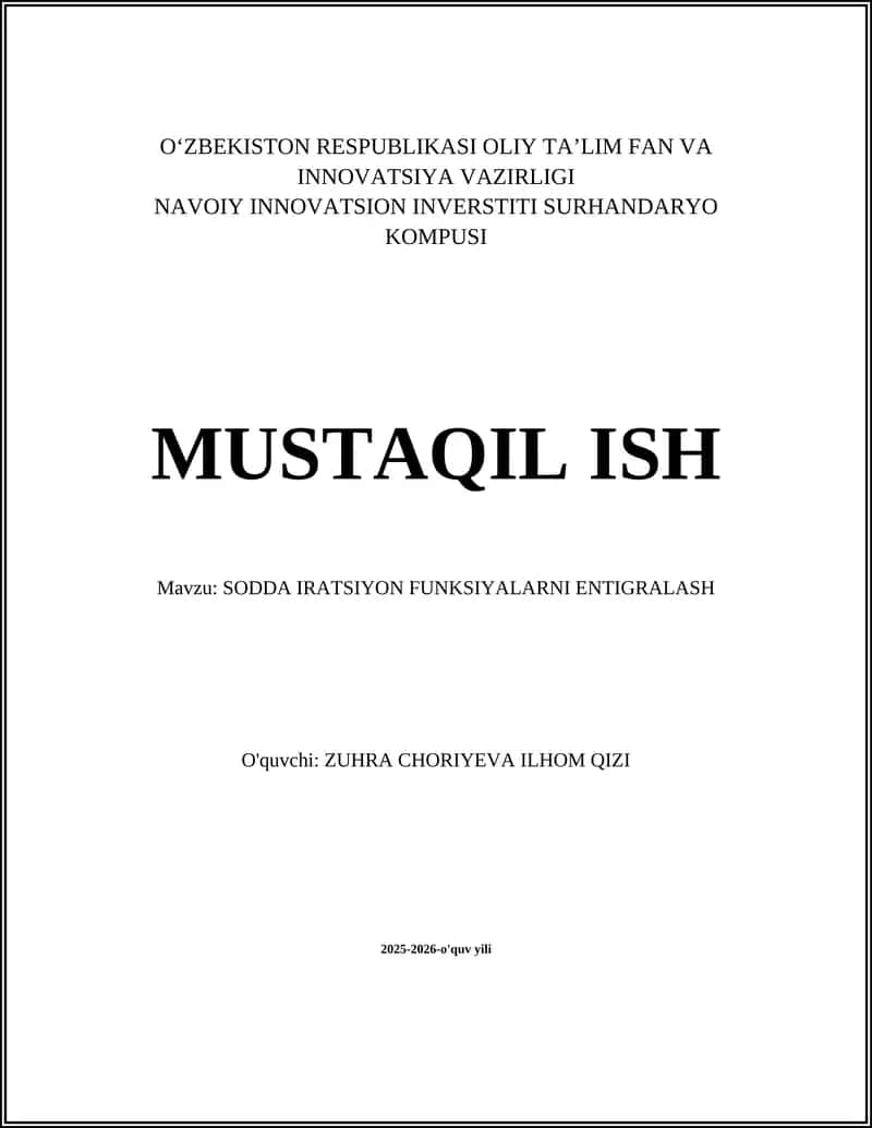 SODDA IRATSIYON FUNKSIYALARNI ENTIGRALASH