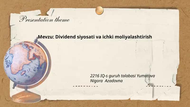 Dividend siyosati va ichki moliyalashtirish