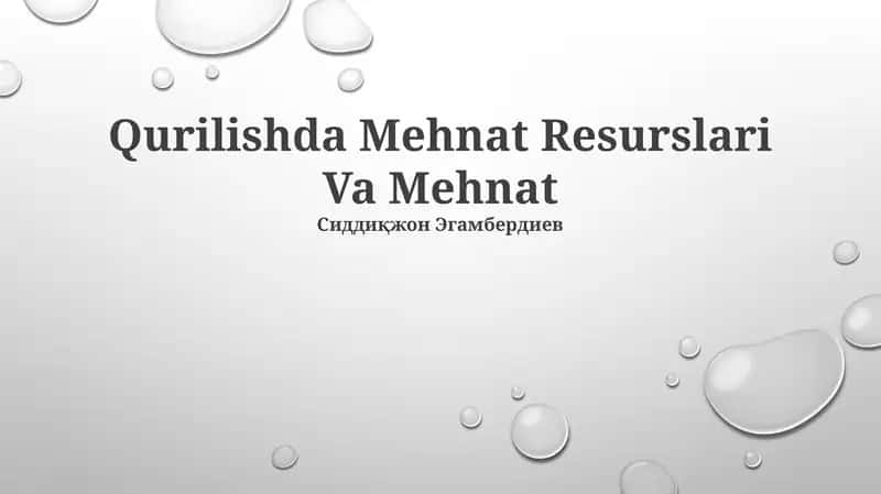 Qurilishda Mehnat Resurslari Va Mehnat