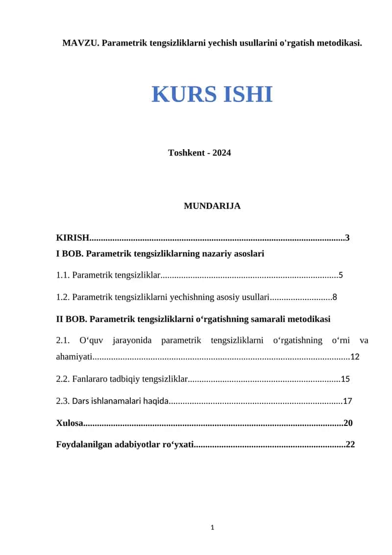 Parametrik tengsizliklarni yechish usullarini o'rgatish metodikasi