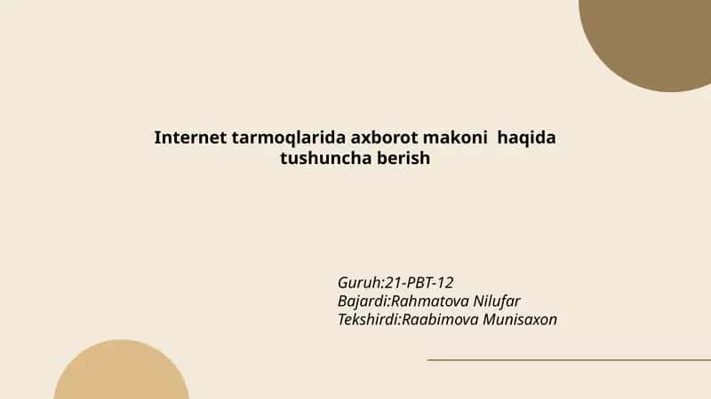 Internet tarmoqlarida axborot makoni haqida tushuncha berish