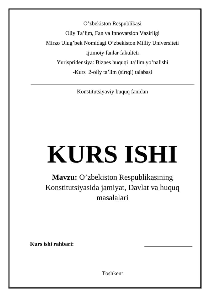 O’zbekiston Respublikasining Konstitutsiyasida jamiyat, Davlat va huquq masalalari