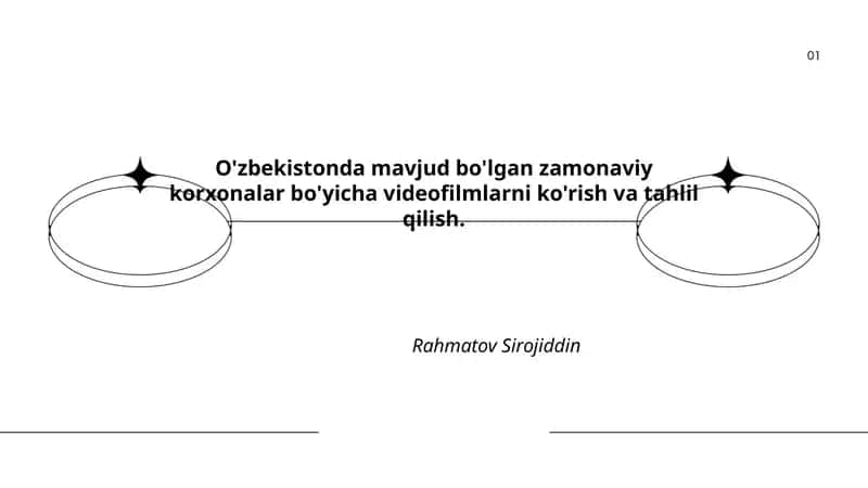 O'zbekistonda mavjud bo'lgan zamonaviy korxonalar bo'yicha videofilmlarni ko'rish va tahlil qilish