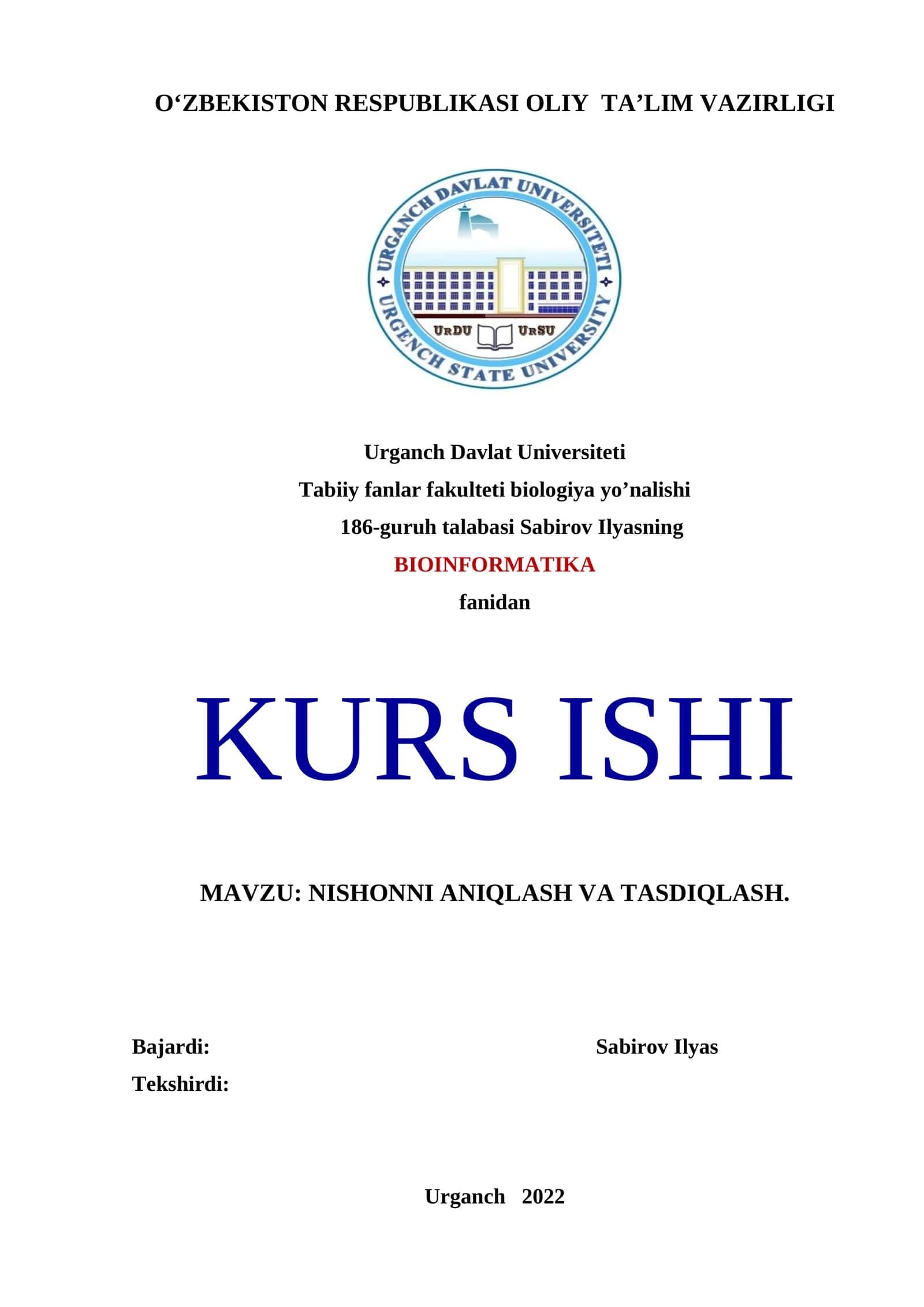NISHONNI ANIQLASH VA TASDIQLASH