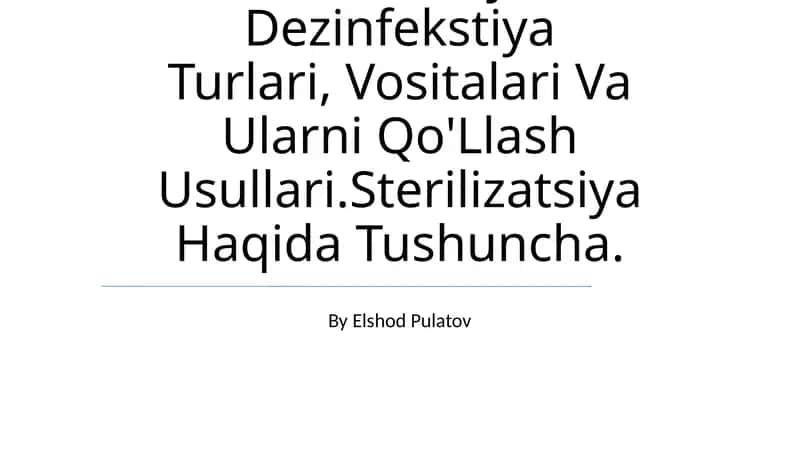 Dezinfektsiya, Sterilizatsiya va Deratizatsiya
