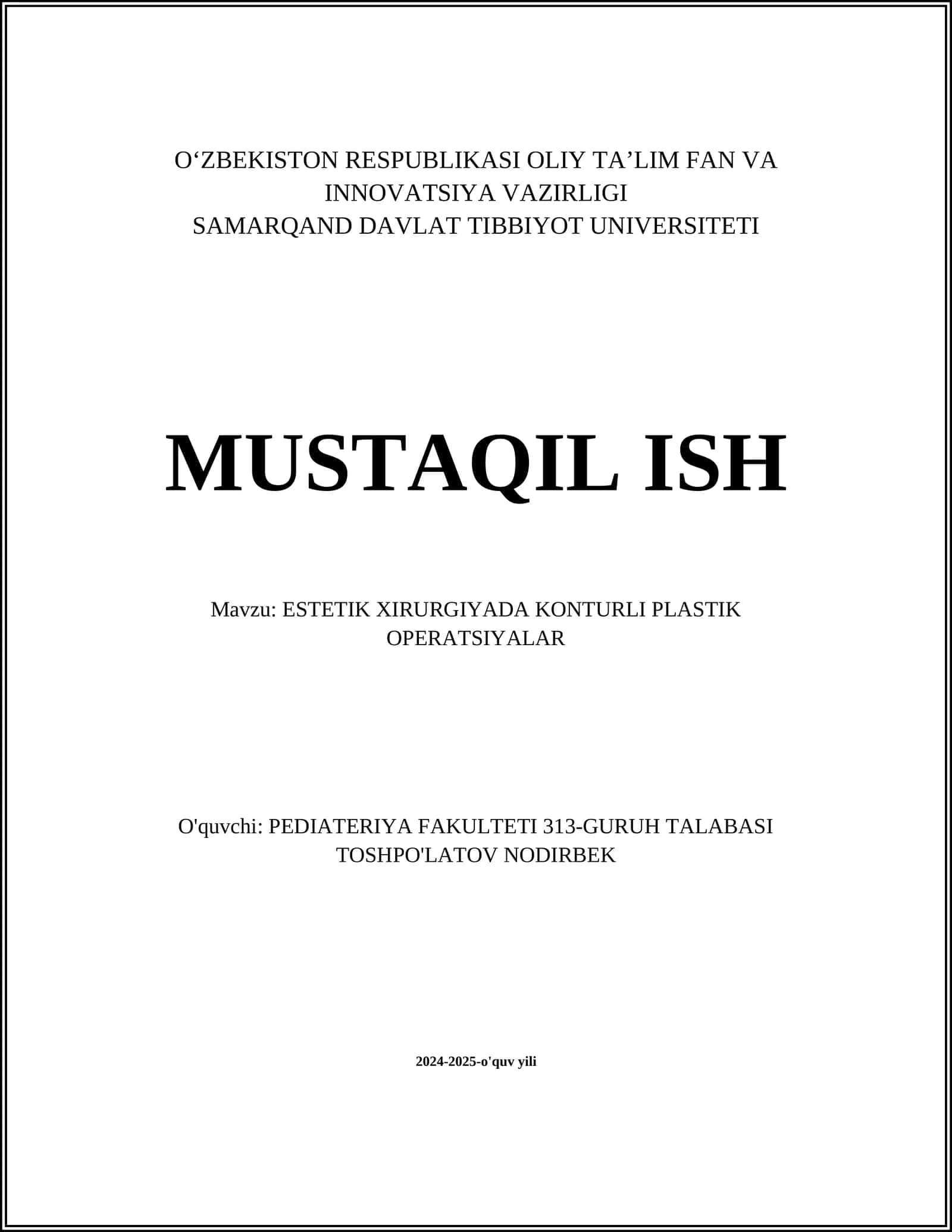 ESTETIK XIRURGIYADA KONTURLI PLASTIK OPERATSIYALAR