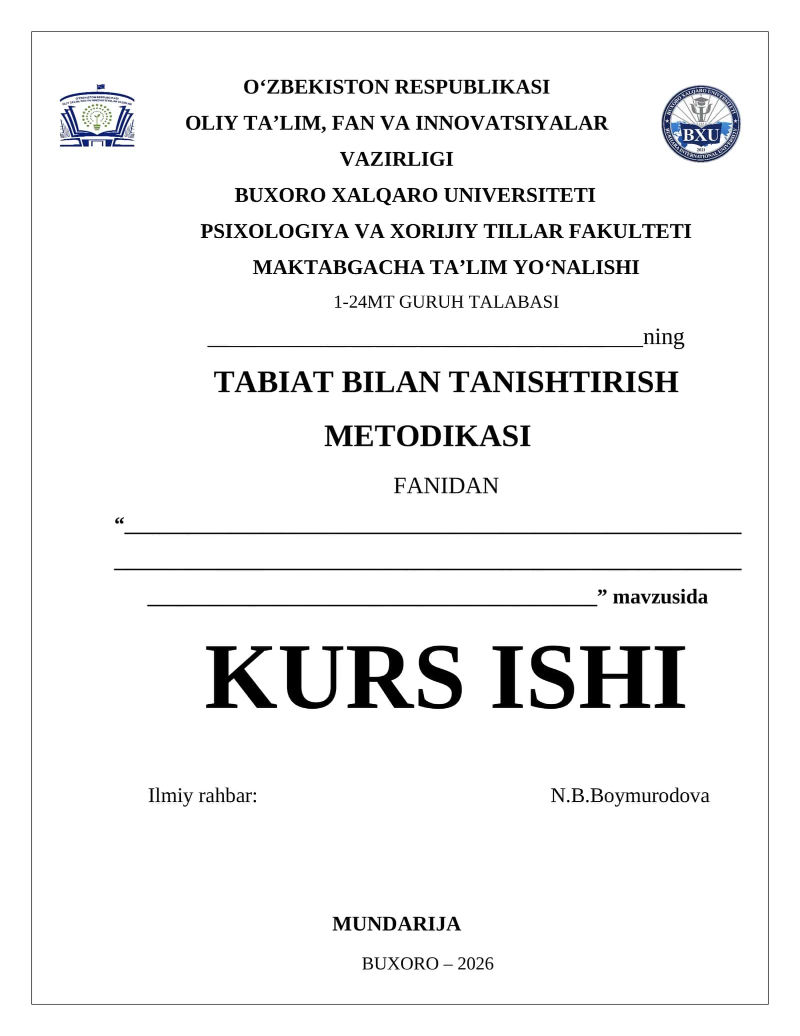 TABIAT BILAN TANISHTIRISH METODIKASI