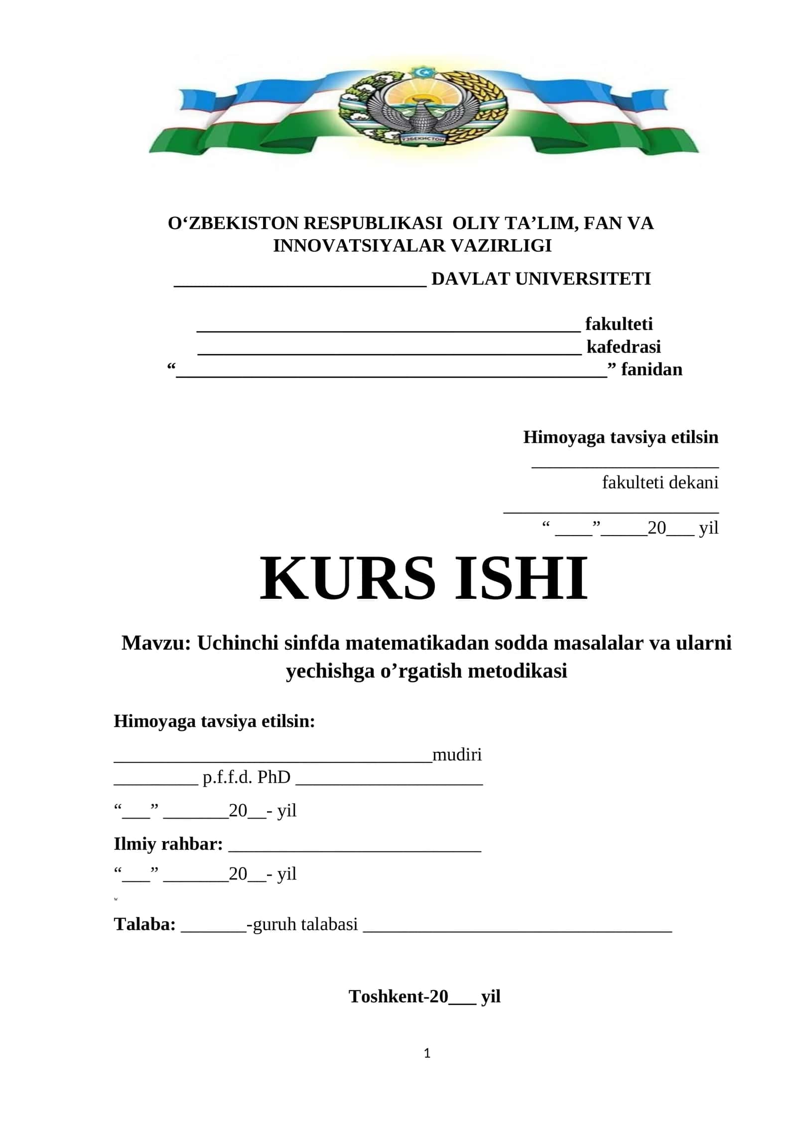 Uchinchi sinfda matematikadan sodda masalalar va ularni yechishga o’rgatish metodikasi