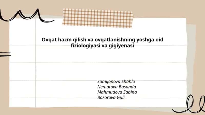 Ovqat hazm qilish va ovqatlanishning yoshga oid fiziologiyasi va gigiyenasi