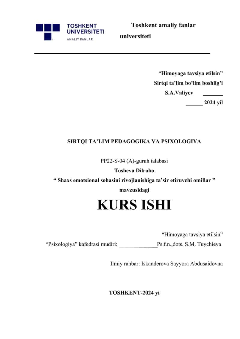 Shaxs emotsional sohasini rivojlanishiga ta’sir etiruvchi omillar