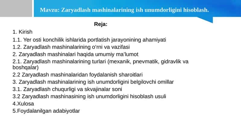 Zaryadlash mashinalarining ish unumdorligini hisoblash