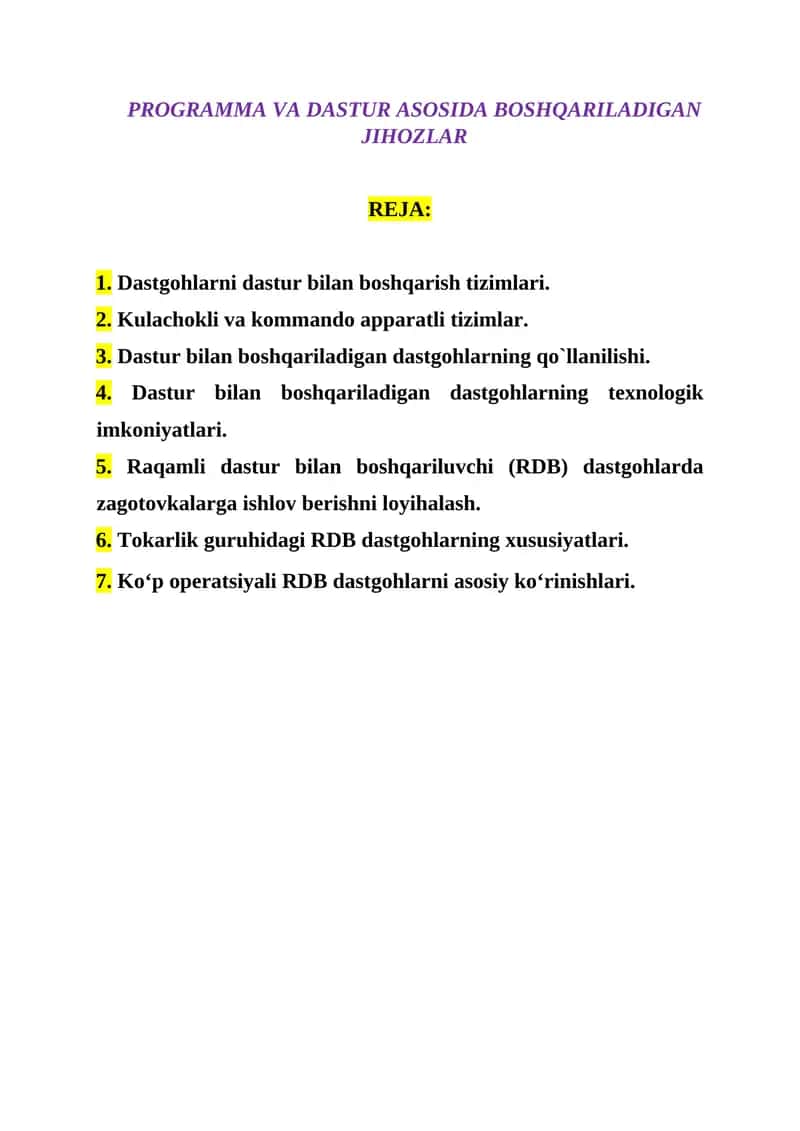 Raqamli Dastur bilan Boshqarish Tizimlari