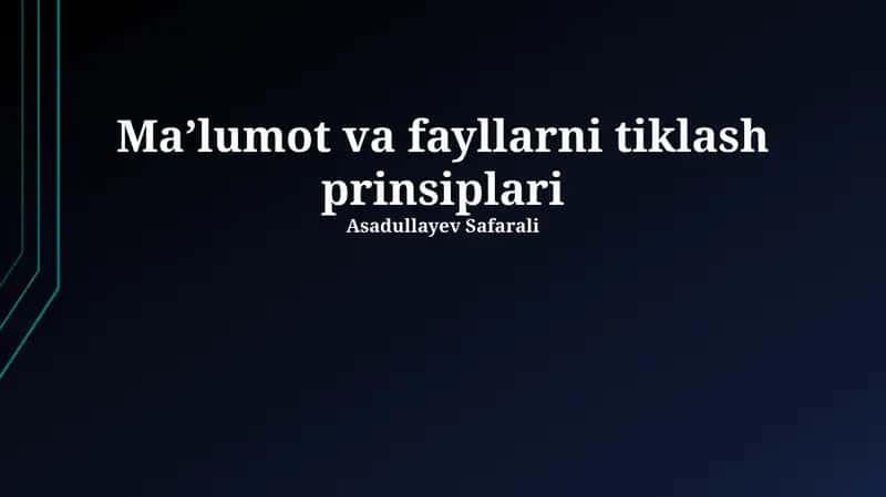 Ma'lumot va fayllarni tiklash prinsiplari