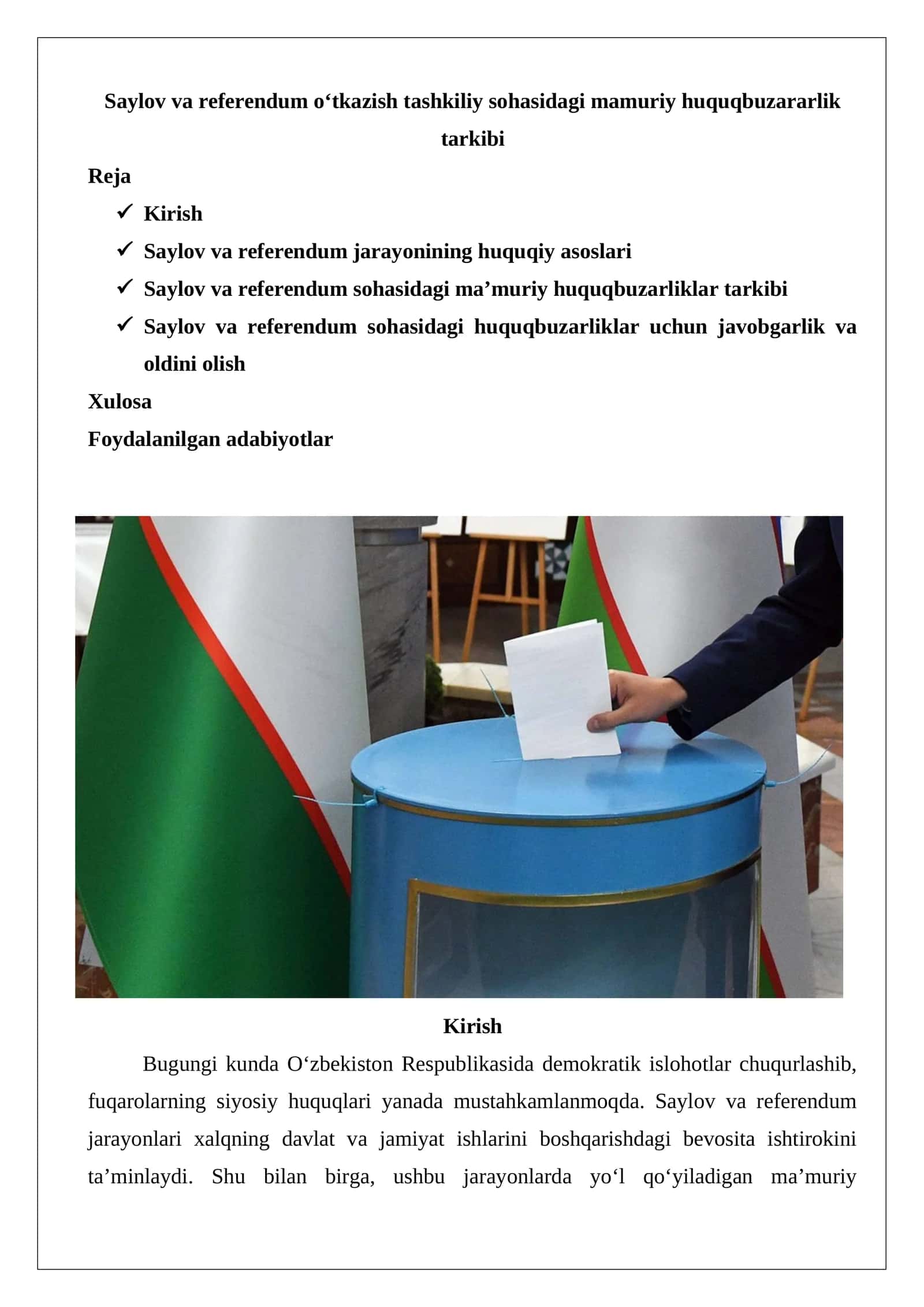 Saylov va referendum oʻtkazish tashkiliy sohasidagi mamuriy huquqbuzararlik tarkibi