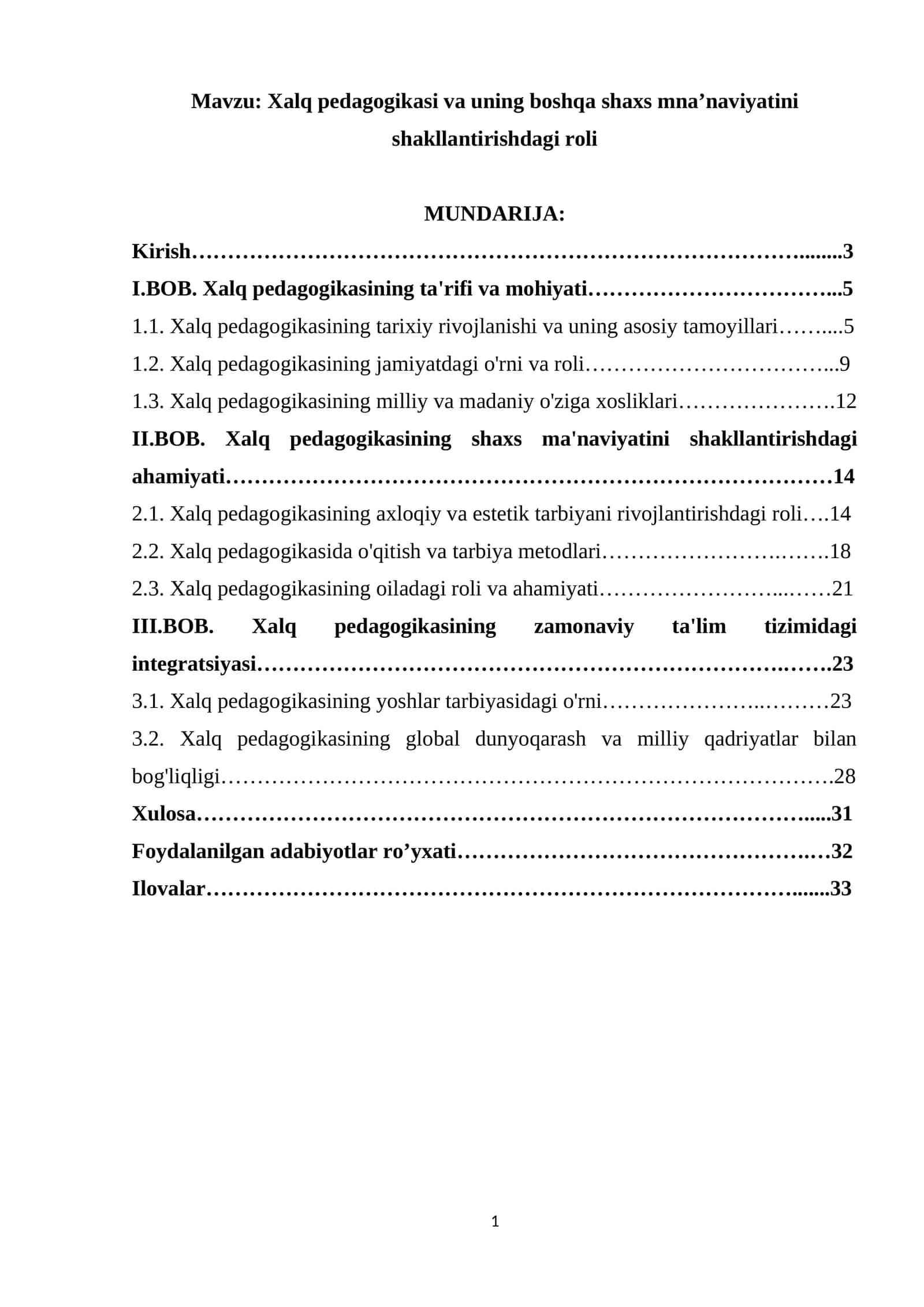 Xalq pedagogikasi va uning boshqa shaxs mna’naviyatini shakllantirishdagi roli