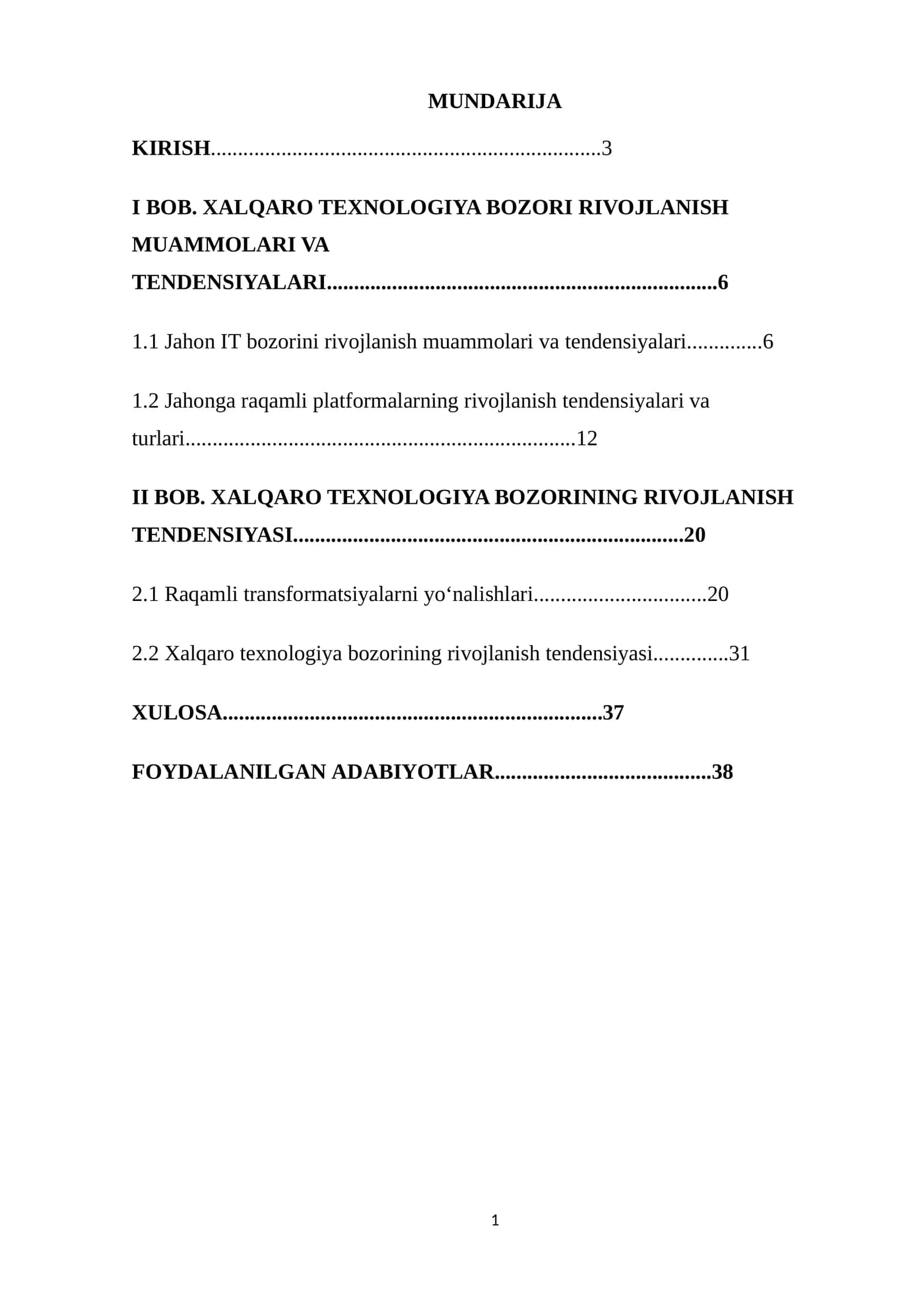 XALQARO TEXNOLOGIYA BOZORI RIVOJLANISH MUAMMOLARI VA TENDENSIYALARI