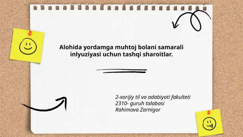Inkluziv ta'limda jismoniy muhitni moslashtirish