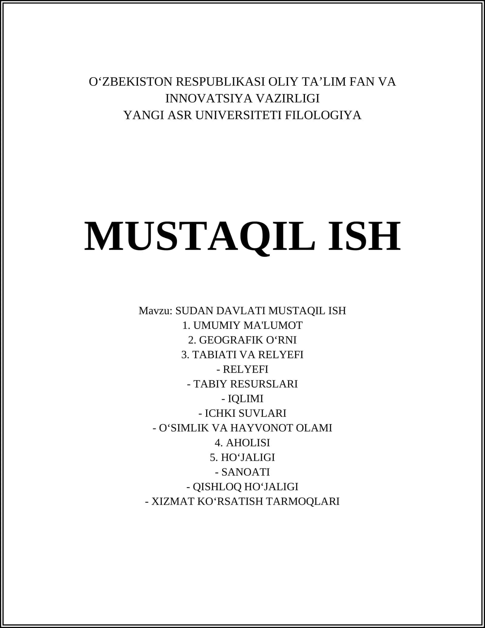 SUDAN DAVLATI MUSTAQIL ISH