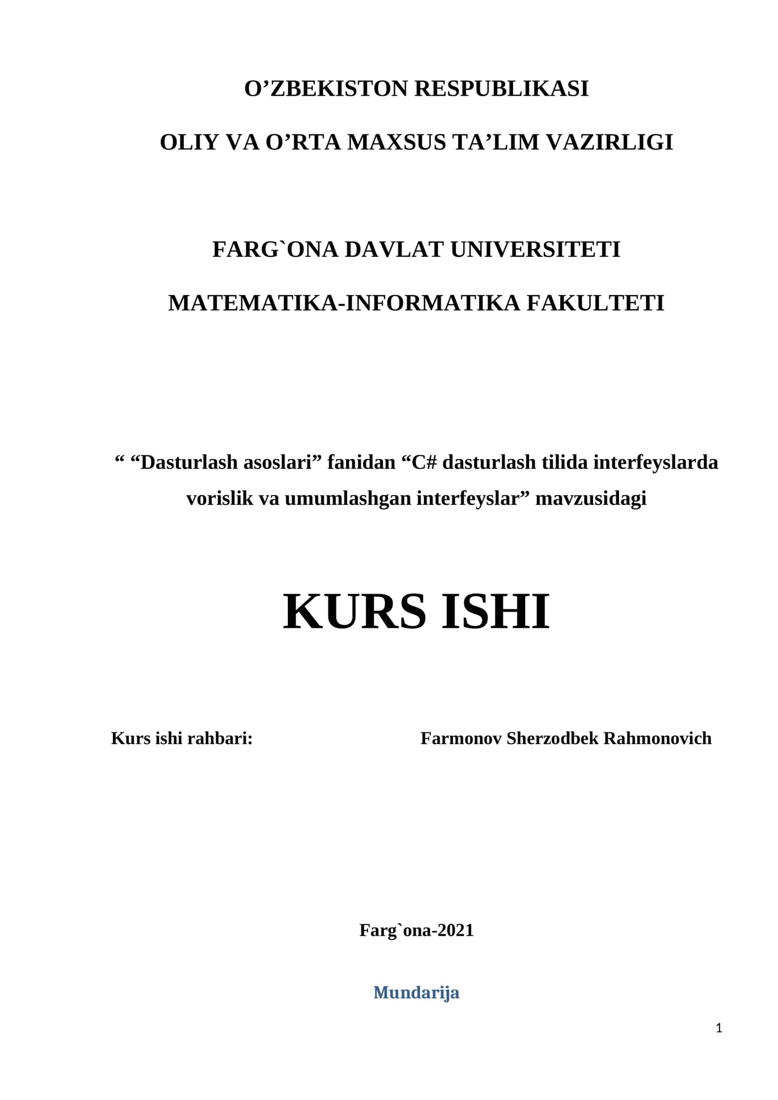 C# dasturlash tilida interfeyslarda vorislik va umumlashgan interfeyslar