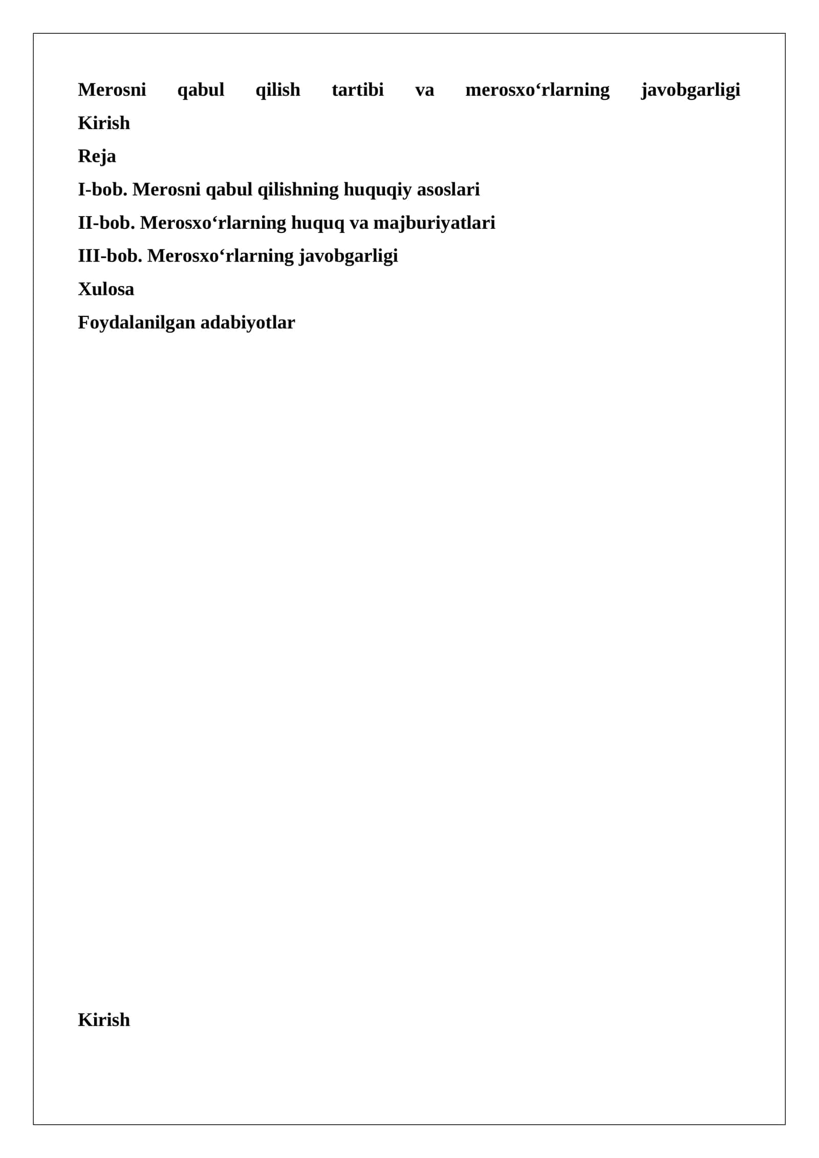 Merosni qabul qilish tartibi va merosxo‘rlarning javobgarligi