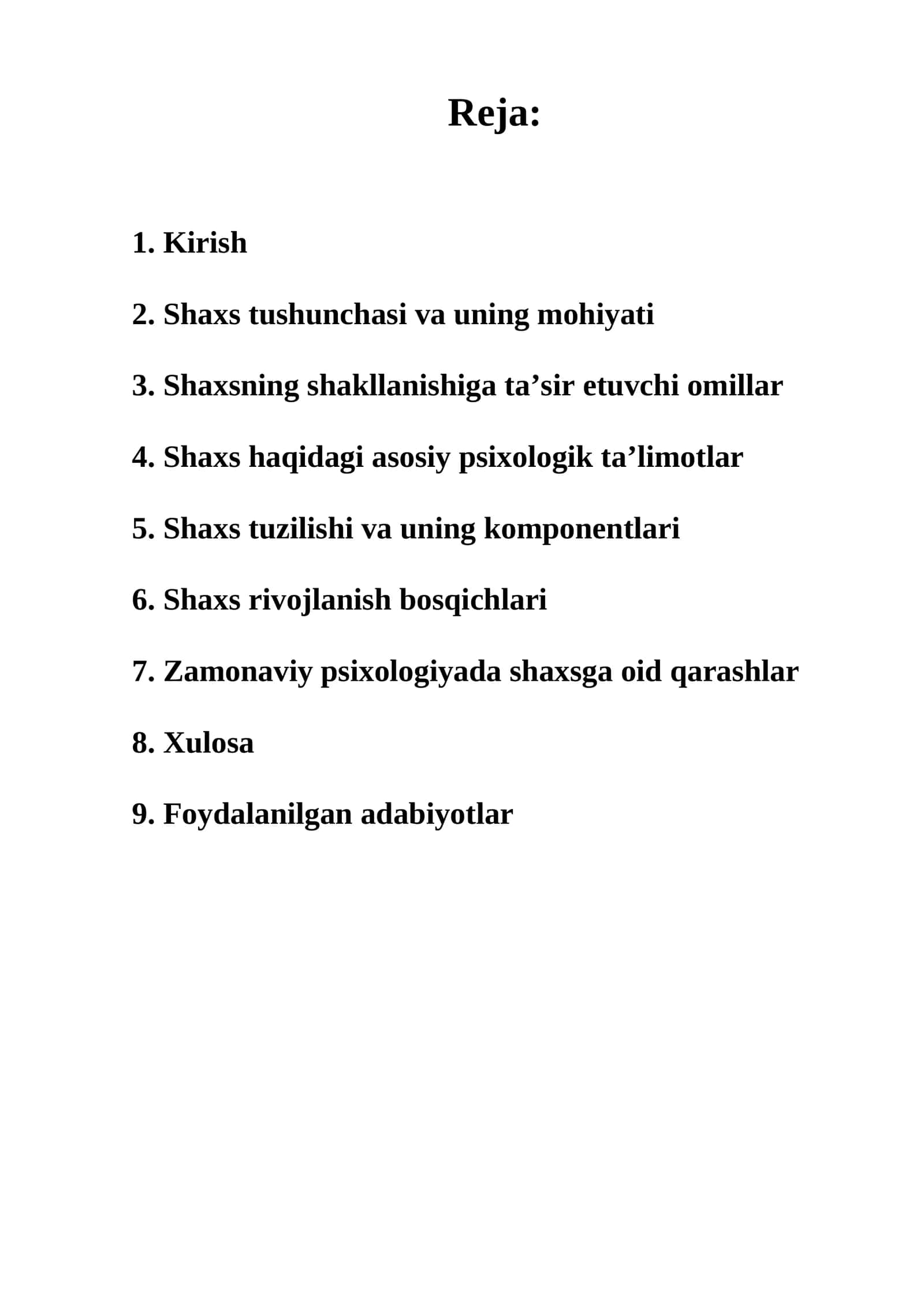 Shaxs tushunchasi va uning mohiyati