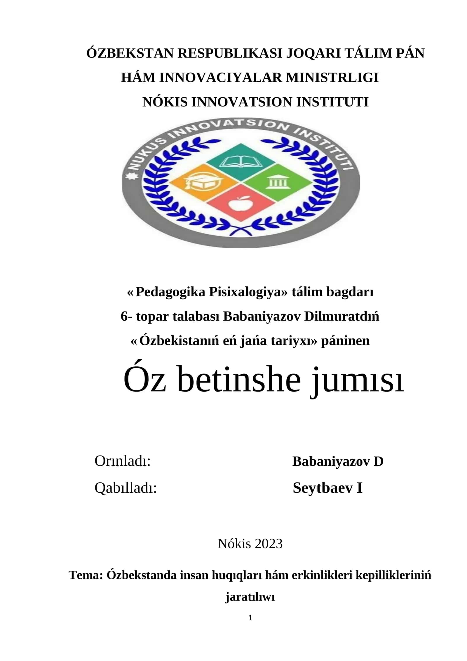 Ózbekstanda insan huqıqları hám erkinlikleri kepillikleriniń jaratılıwı