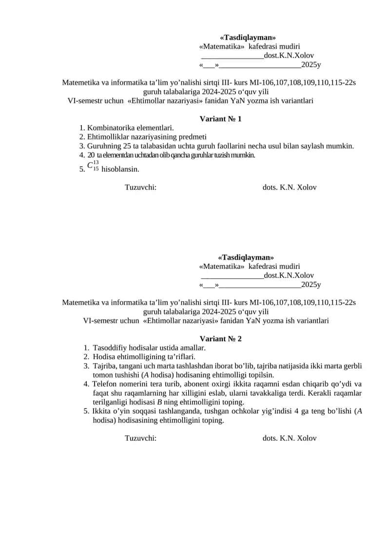Ehtimollar nazariyasi