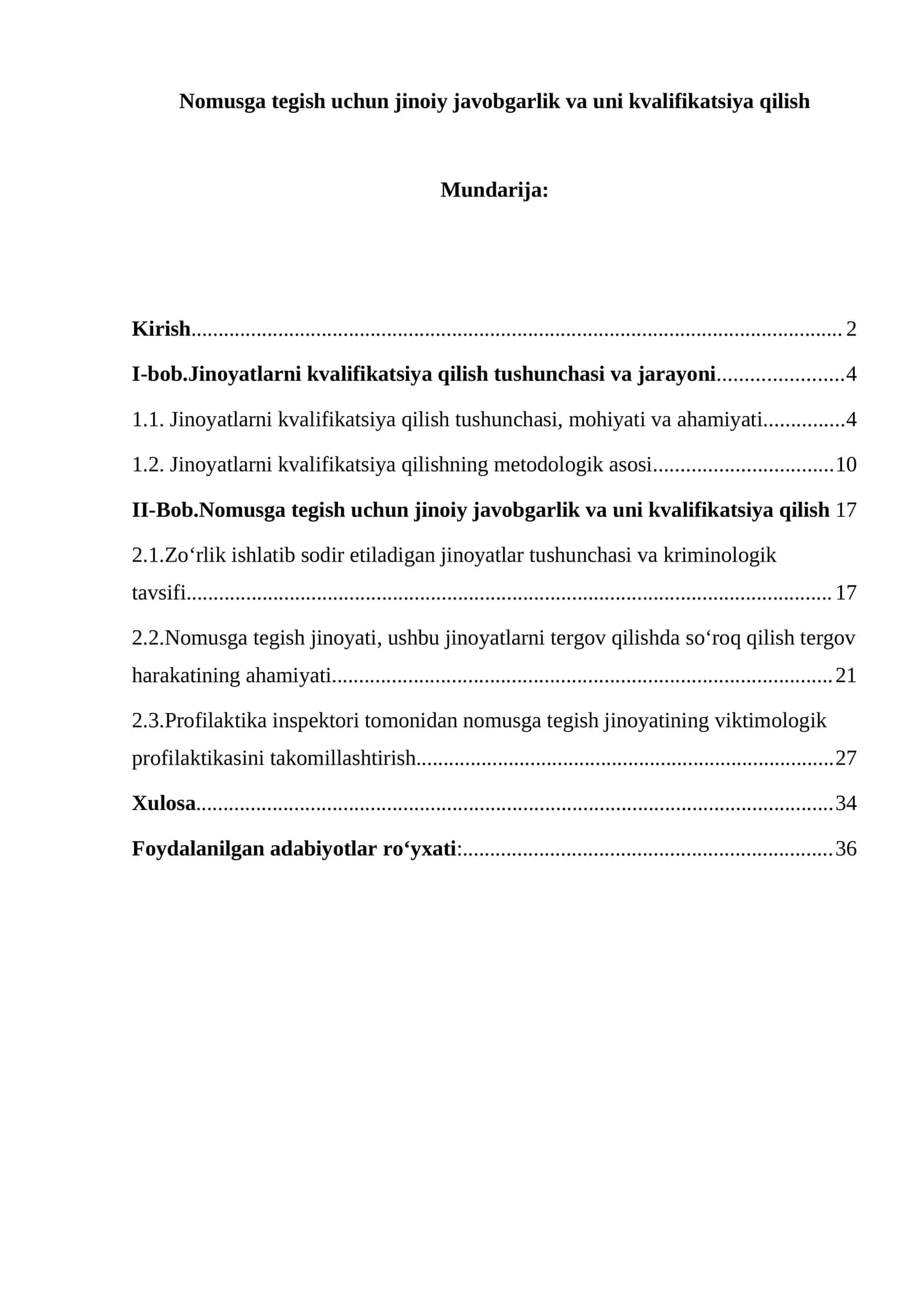 Nomusga tegish uchun jinoiy javobgarlik va uni kvalifikatsiya qilish