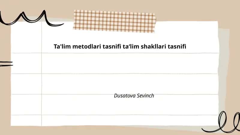 Ta'lim metodlari tasnifi ta‘lim shakllari tasnifi