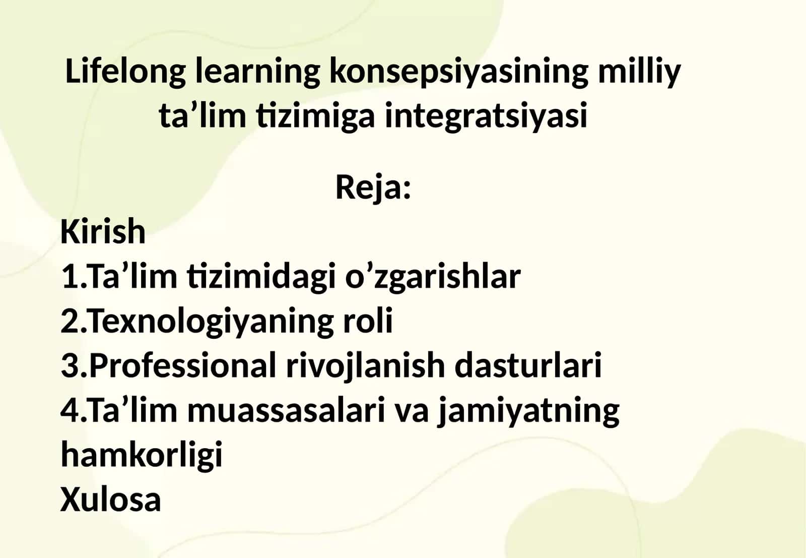 Lifelong learning konsepsiyasining milliy ta’lim tizimiga integratsiyasi
