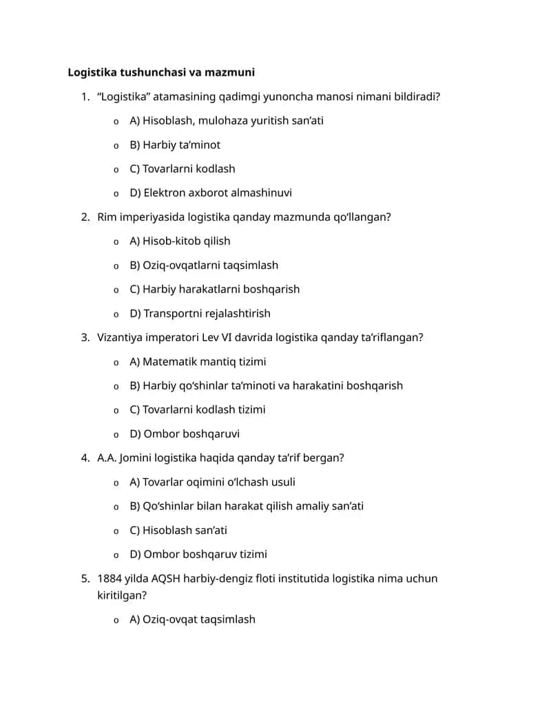Logistika tushunchasi va mazmuni