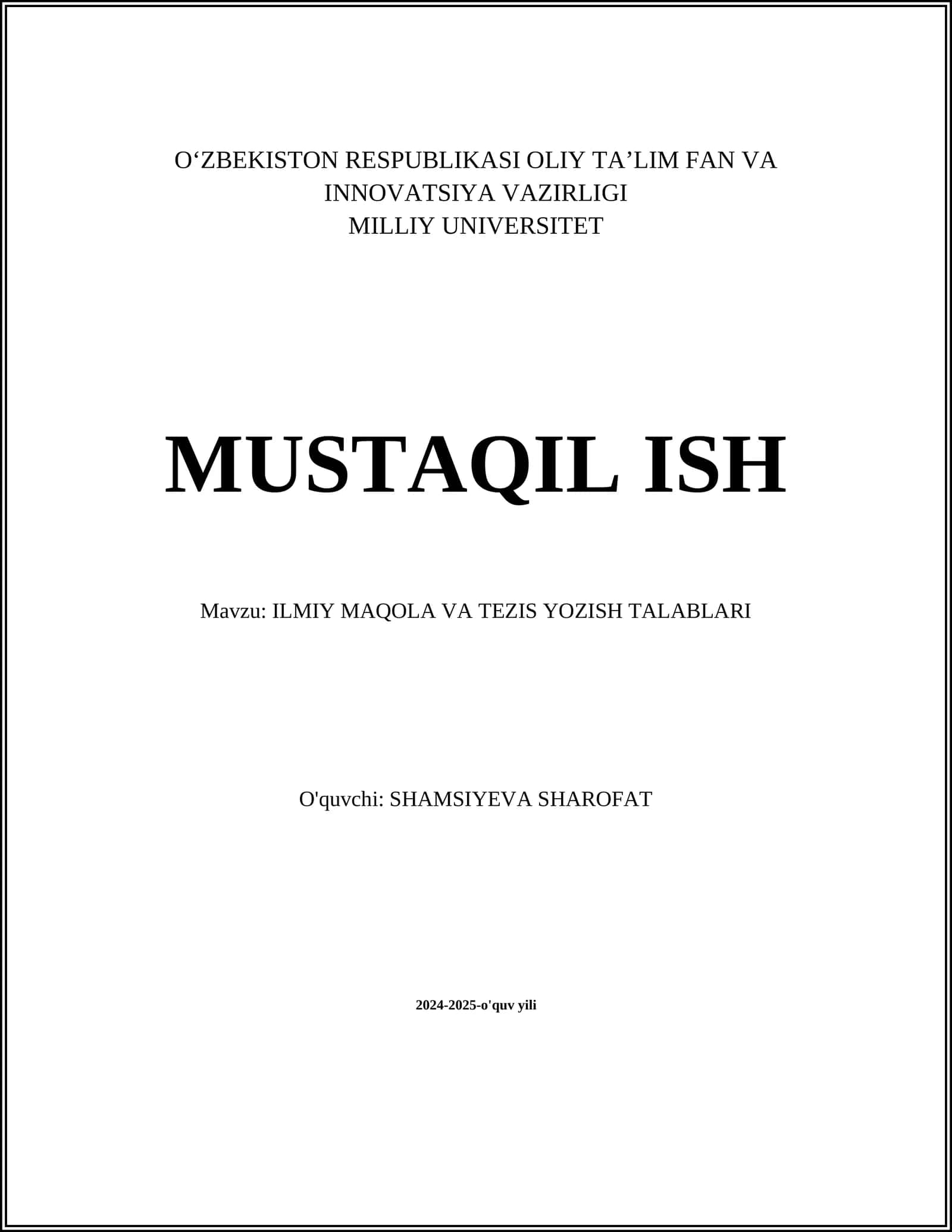 ILMIY MAQOLA VA TEZIS YOZISH TALABLARI