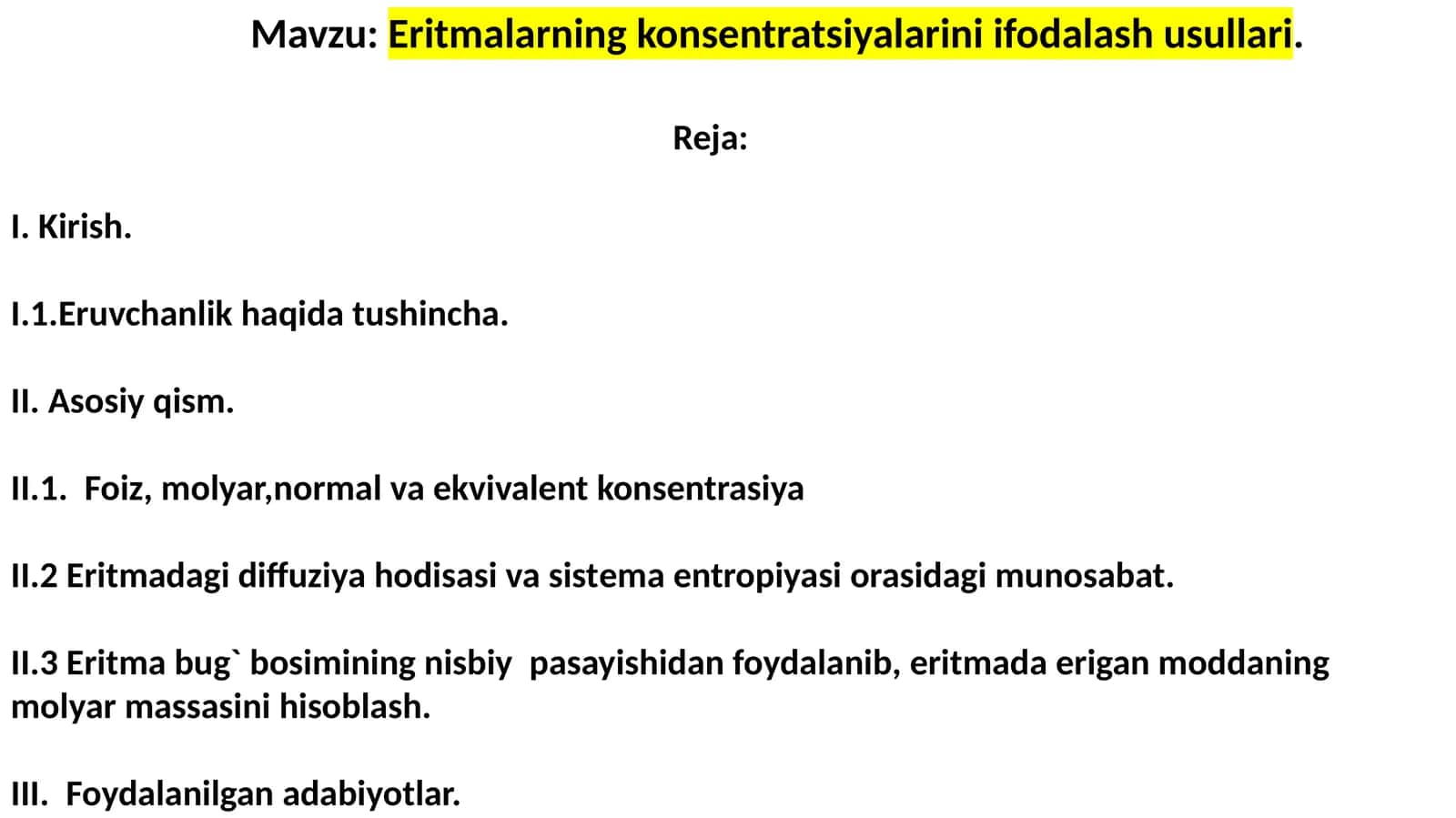 Eritmalarning konsentratsiyalarini ifodalash usullari