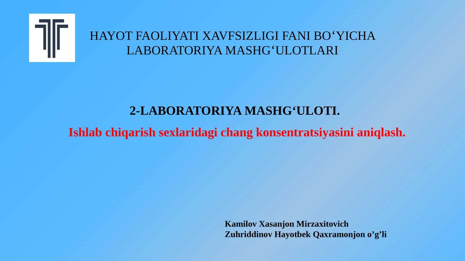 Laboratoriya mashgʻulotlarning mavzulari