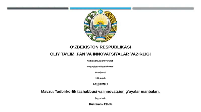 Tadbirkorlik tashabbuslari va innovatsion g'oyalar manbalari