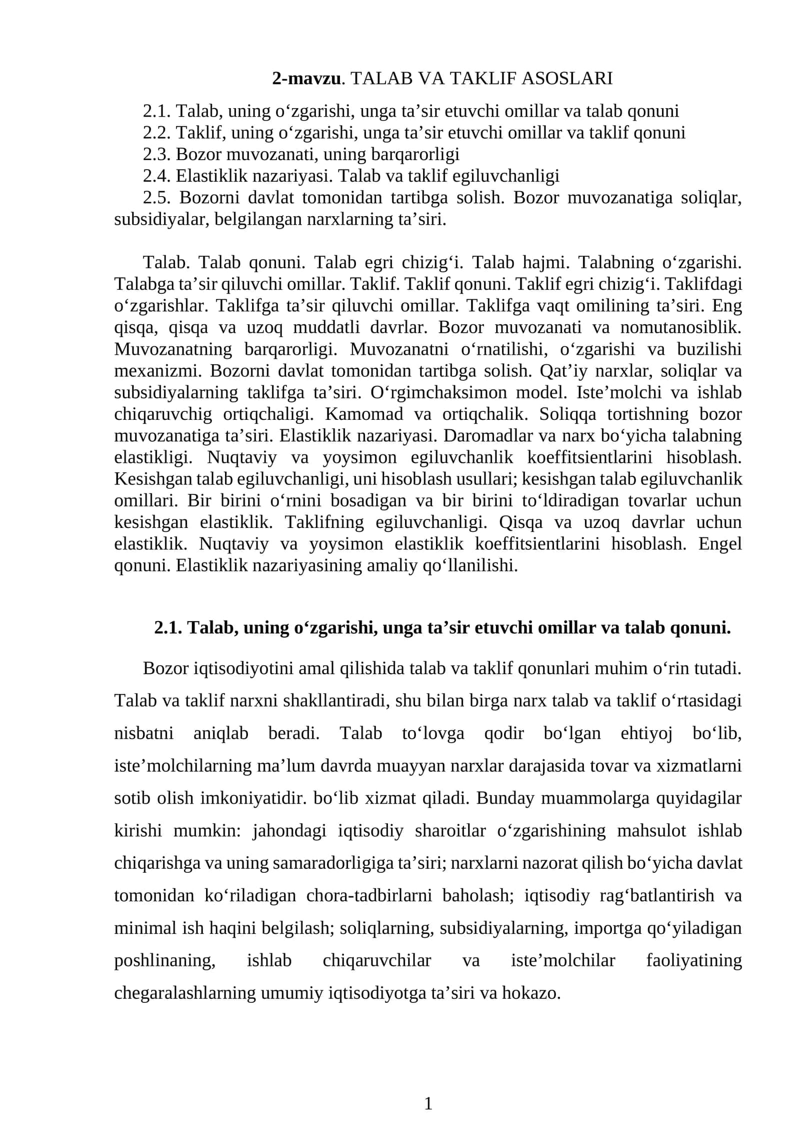 TALAB VA TAKLIF ASOSLARI
