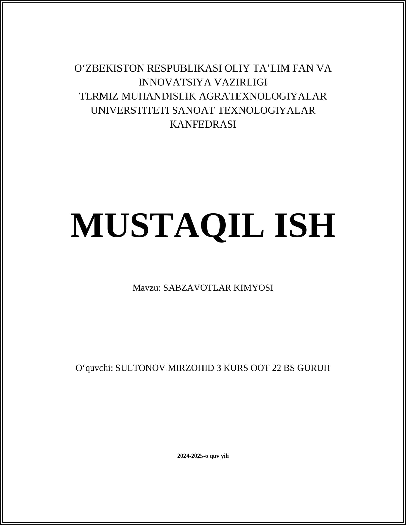 SABZAVOTLAR KIMYOSI