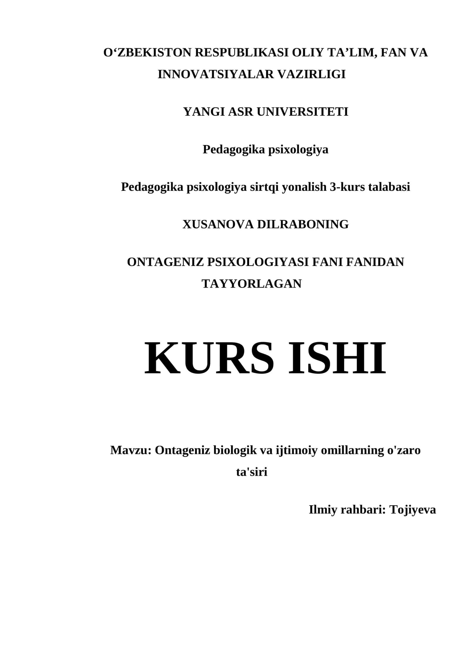 Ontageniz Biologik va Ijtimoiy Omillarning O'zaro Ta'siri