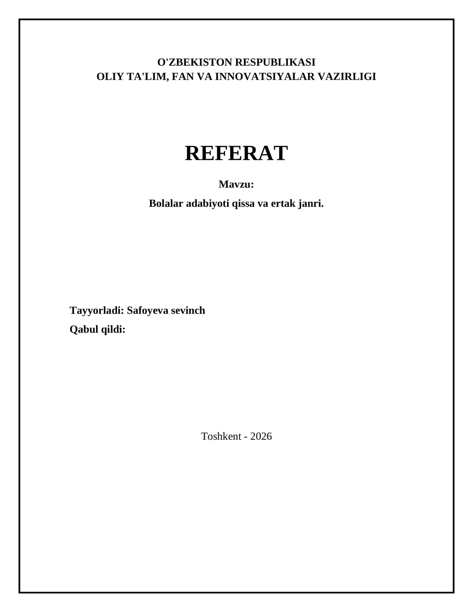Bolalar adabiyoti qissa va ertak janri