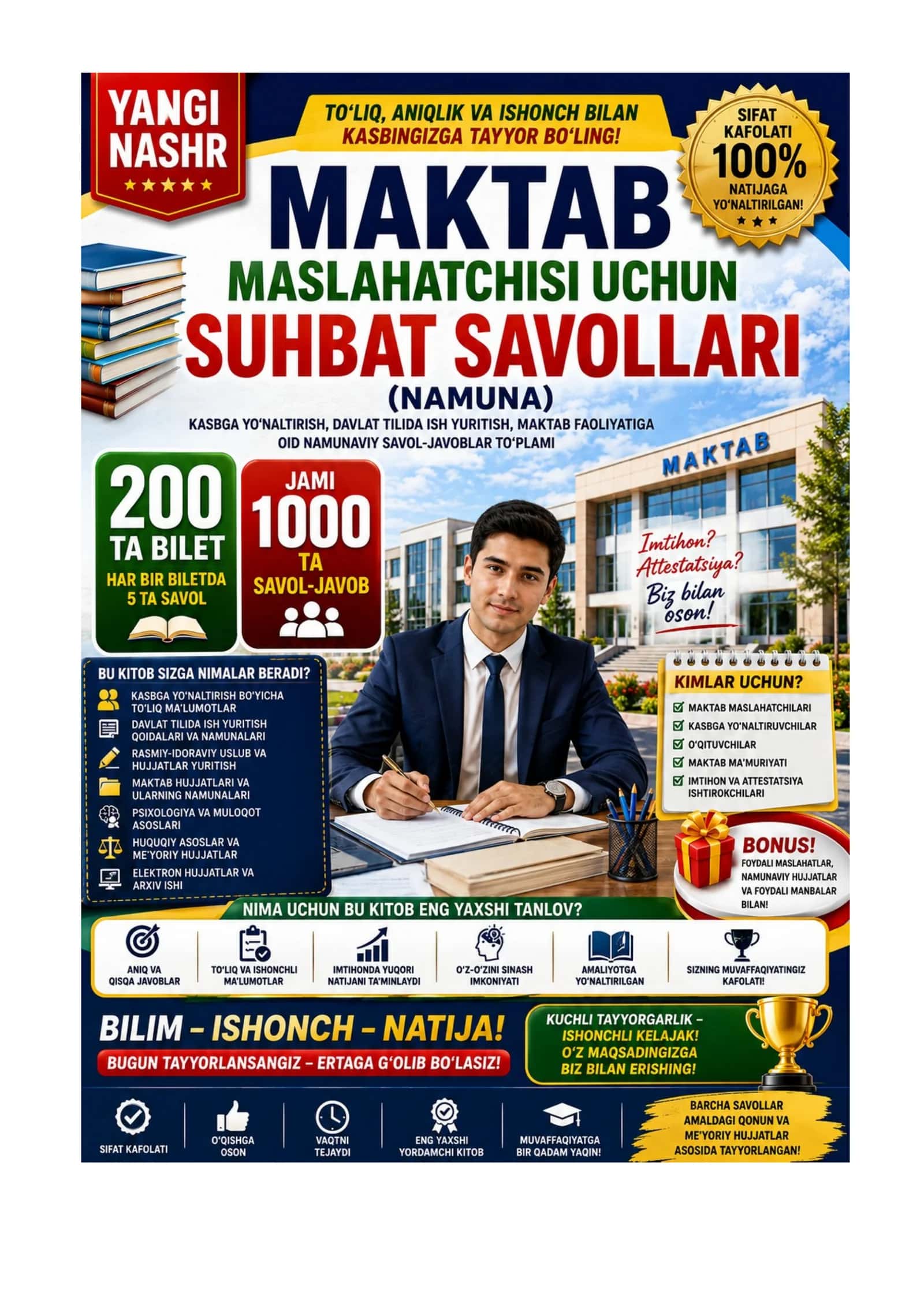 MAKTAB MASLAHACHISI SUHBAT SAVOLLARI javoblari bilan