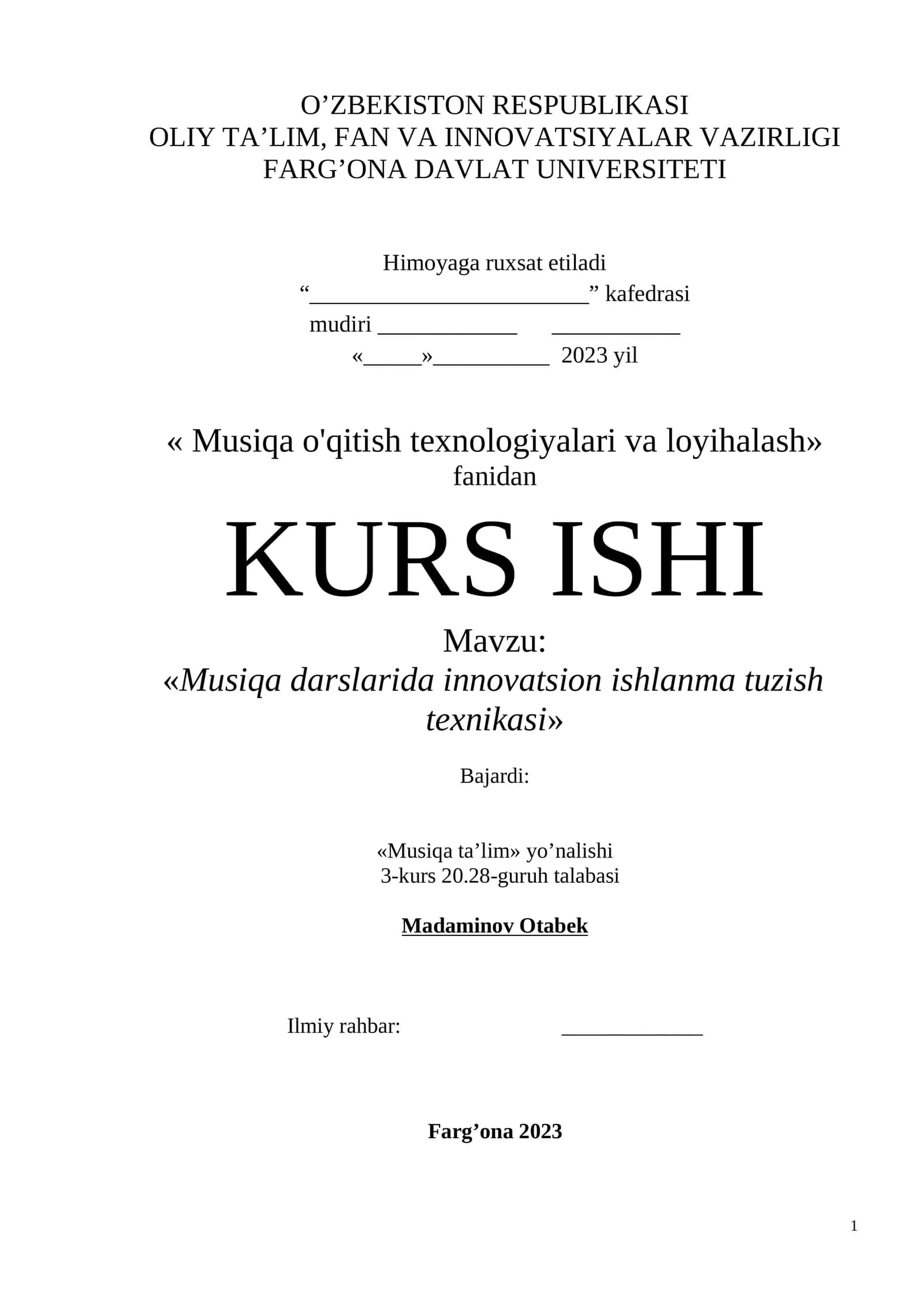 Musiqa darslarida innovatsion ishlanma tuzish texnikasi