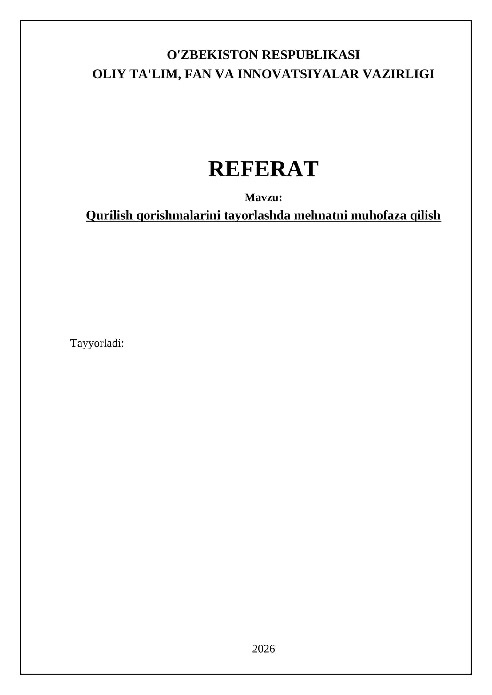 Qurilish qorishmalarini tayorlashda mehnatni muhofaza qilish