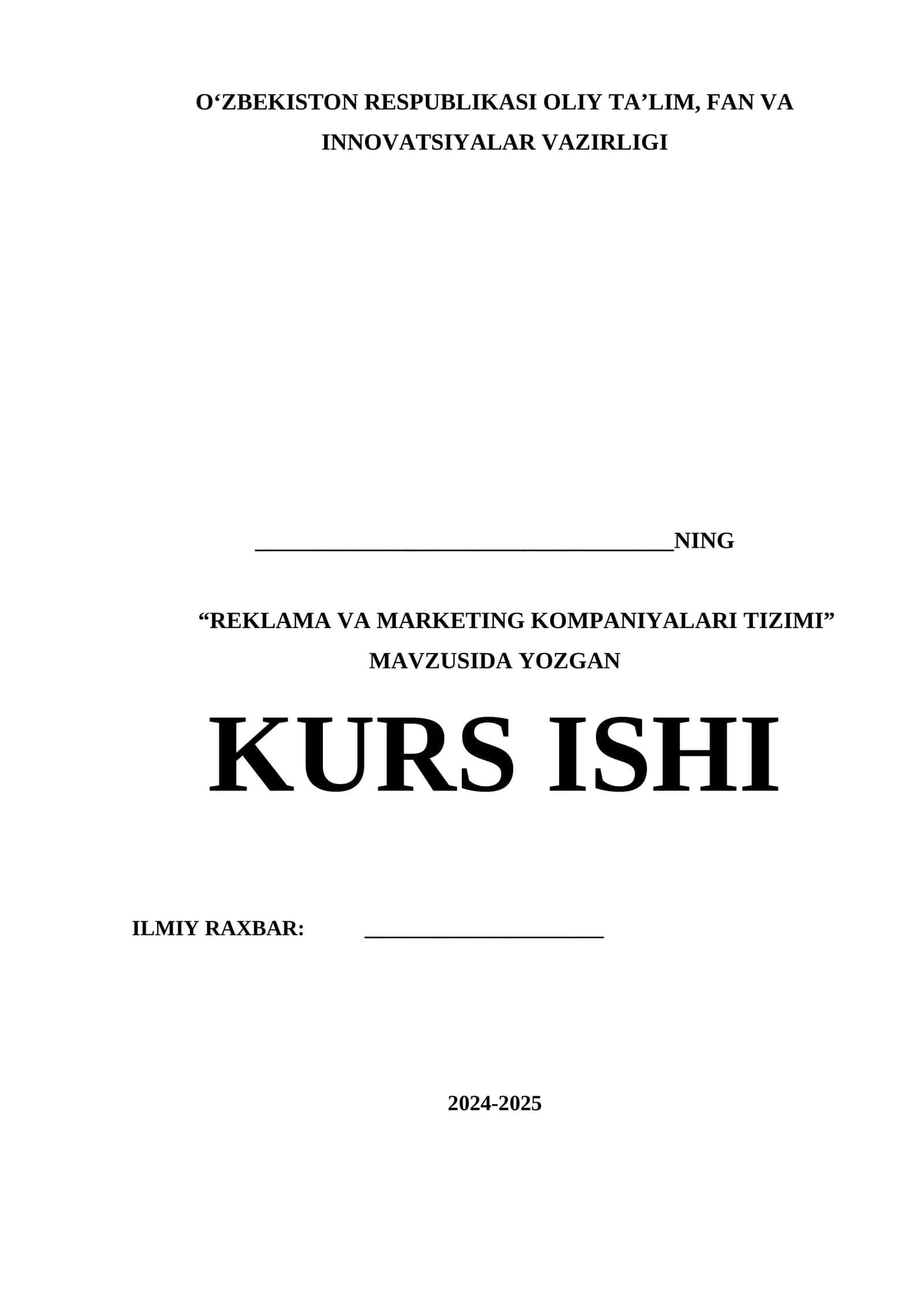 REKLAMA VA MARKETING KOMPANIYALARI TIZIMI