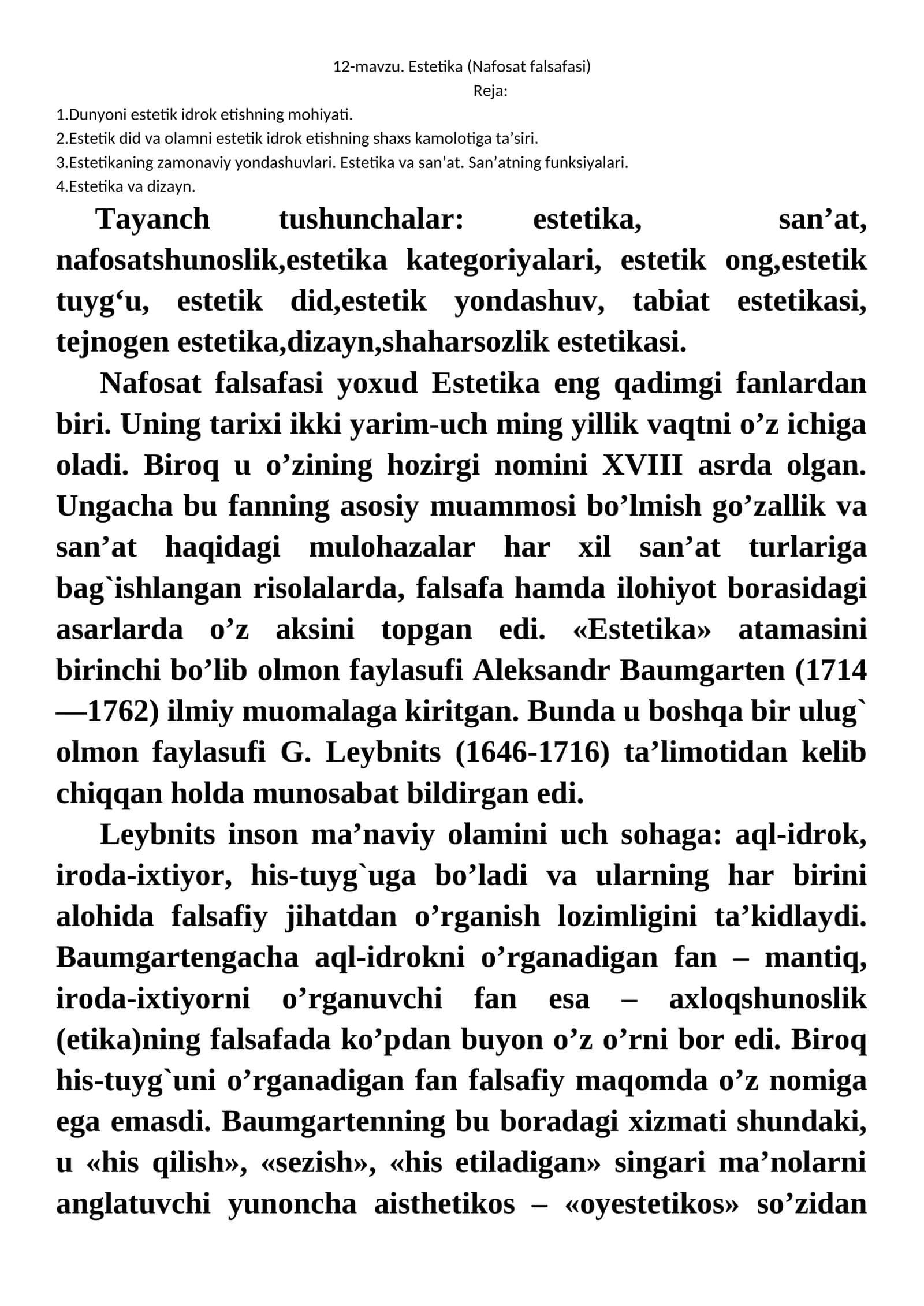 12-mavzu. Estetika (Nafosat falsafasi)