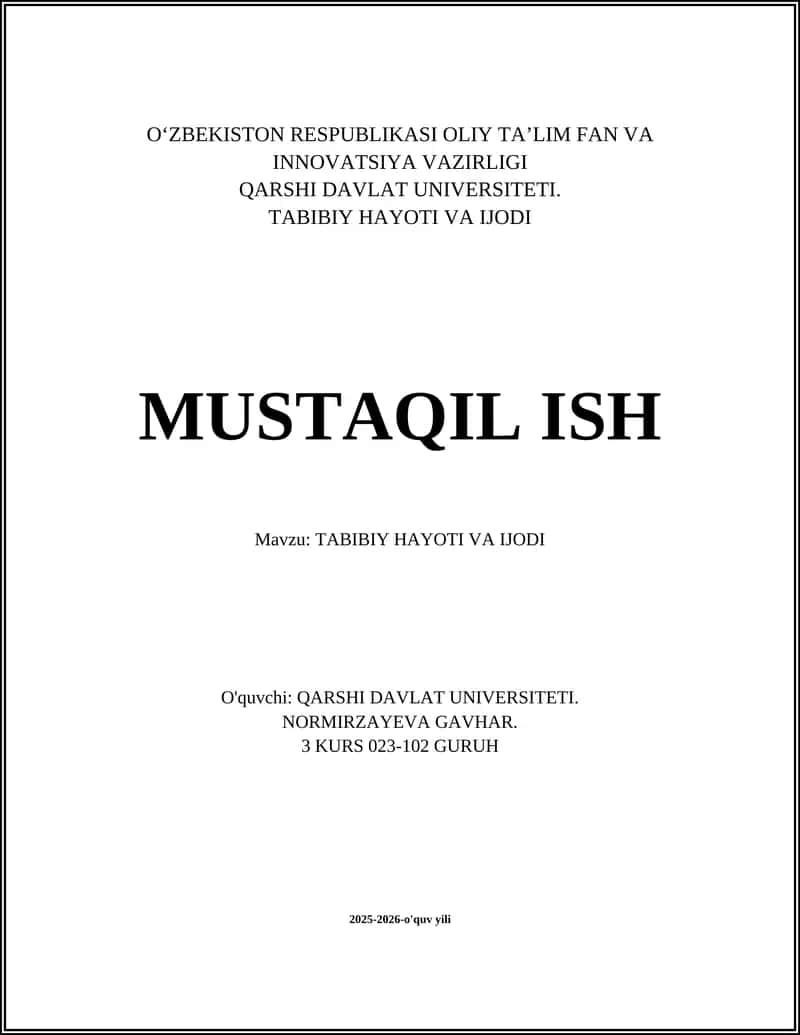 TABIBIY HAYOTI VA IJODI