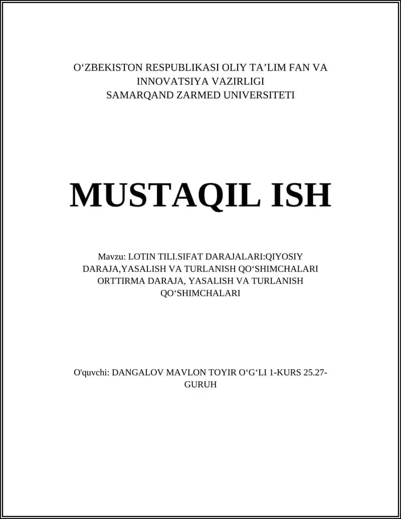 Lotin Tili Sifat Darajalari
