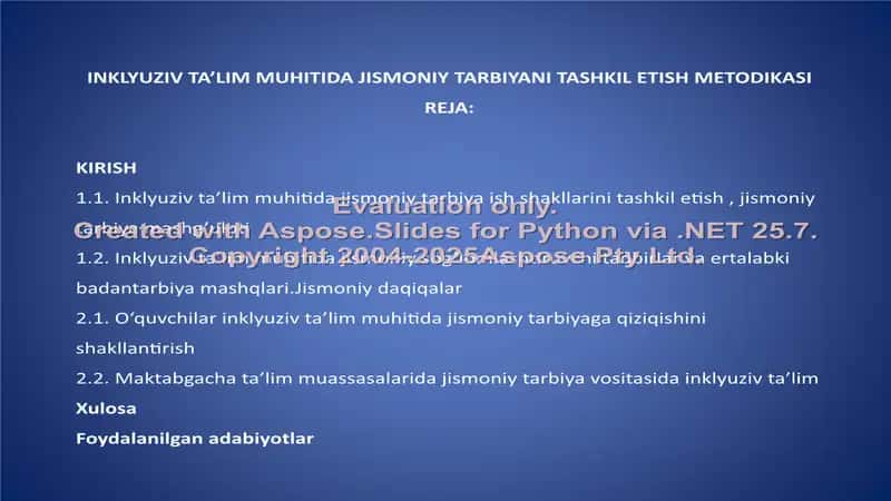 INKLYUZIV TA’LIM MUHITIDA JISMONIY TARBIYANI TASHKIL ETISH METODIKASI