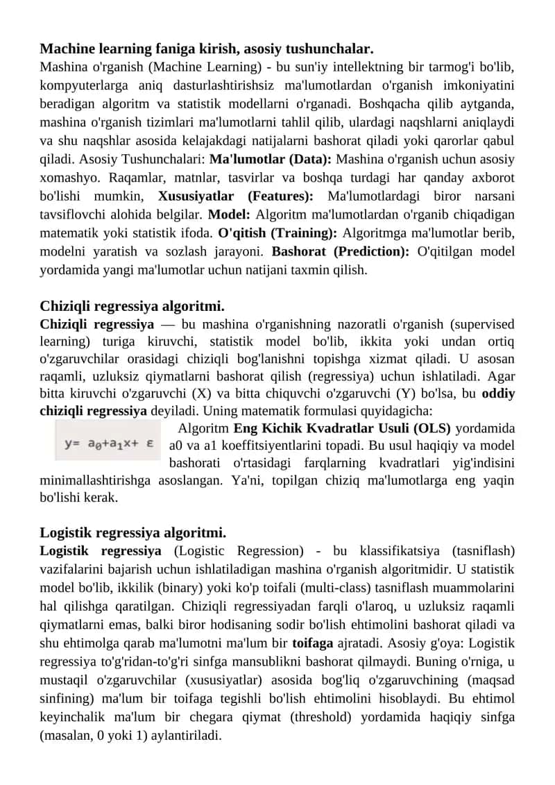 Chiziqli regressiya algoritmi